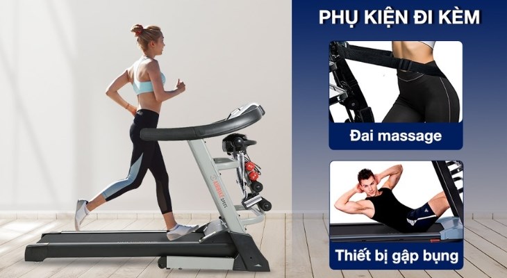 Máy chạy bộ Airbike Sport MK-338 được trang bị đai massage và thiết bị gập bụng giúp người dùng cải thiện vóc dáng nhanh chóng