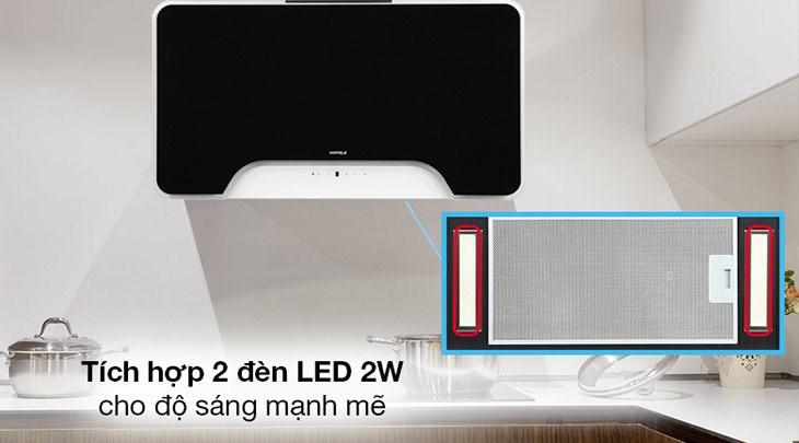 Máy hút mùi kính vát Hafele HH-WVGS90A (533.80.203) tích hợp 2 bóng đèn LED cho độ sáng cao, dùng tiết kiệm điện với công suất 2 x 2W