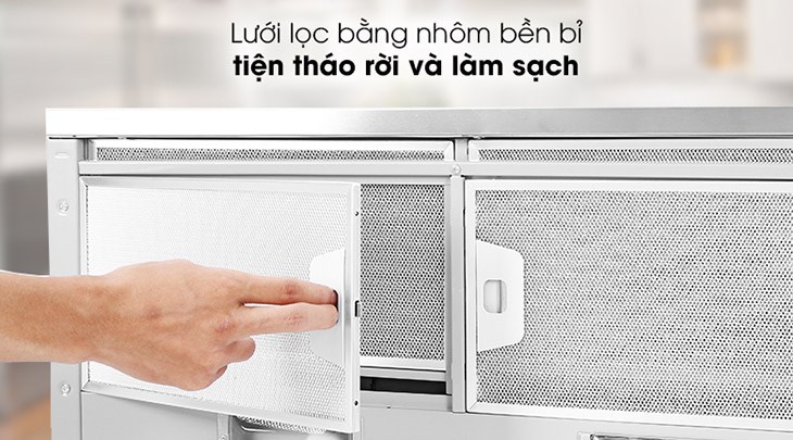 Máy hút mùi âm tủ Hafele HH-S70A (533.89.031) có lưới lọc máy hút mùi làm từ chất liệu nhôm dày dặn, chống oxi hóa, bền chắc, có thể tháo lắp linh hoạt, làm sạch đơn giản