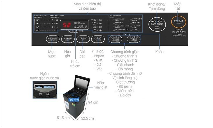 Chọn các chương trình được cài đặt sẵn trên bảng điều khiển máy giặt Toshiba 8 kg AW-M905BV(MK) để giặt đồ theo nhu cầu sử dụng