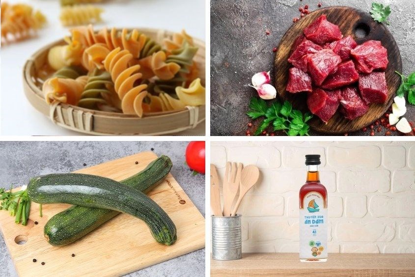 Làm nui thịt bò cho bé và bí ngòi đầy đủ dinh dưỡng cho bé