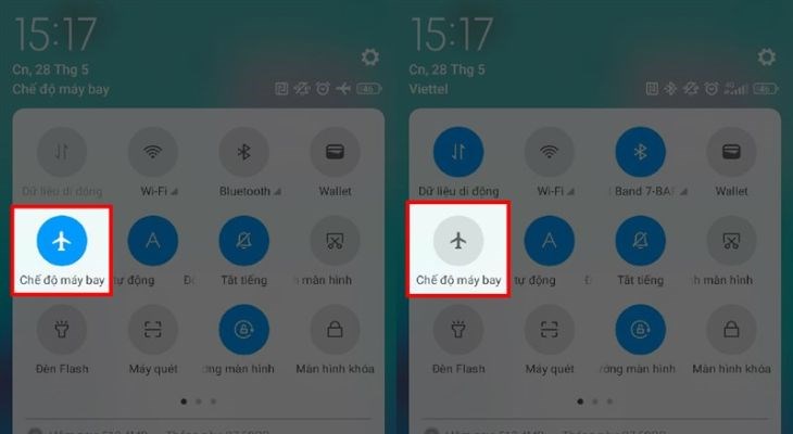 Người dùng tắt/bật chế độ máy bay để khởi động lại kết nối internet
