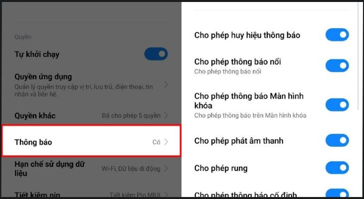 Kiểm tra phần thông báo của messenger trong cài đặt