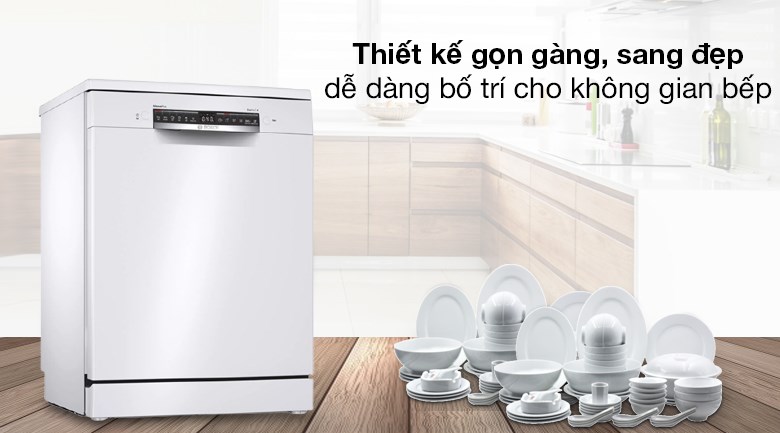 Máy rửa chén độc lập Bosch SMS4HAW48E có thiết kế đơn giản, chắc chắn, kiểu máy độc lập dễ bố trí