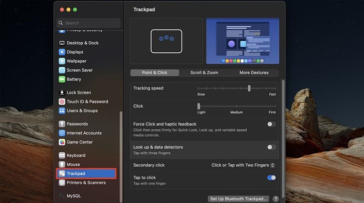 Bấm chọn Trackpad
