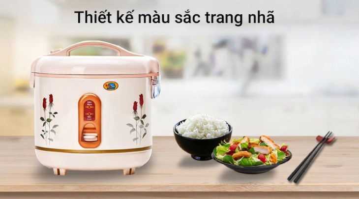 Nồi cơm nắp gài Happycook 2 lít HC-200 có màu kem nhã nhặn, phù hợp với mọi không gian nhà bếp Việt