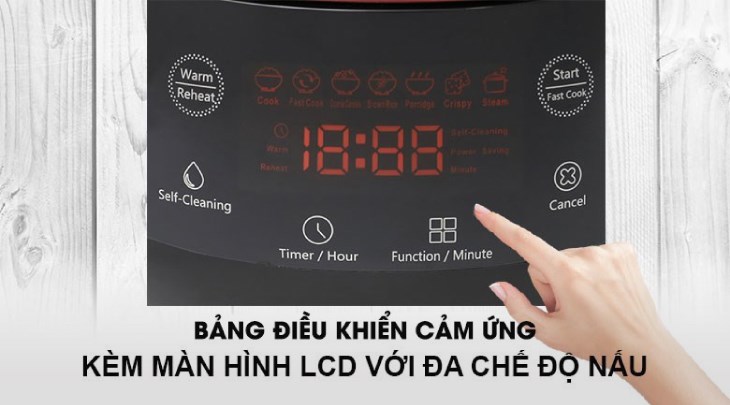 Các nút chức năng của nồi cơm điện tử Happycook 1.2 lít HCJ-120D đều được thể hiện trực quan, tiện lợi sử dụng