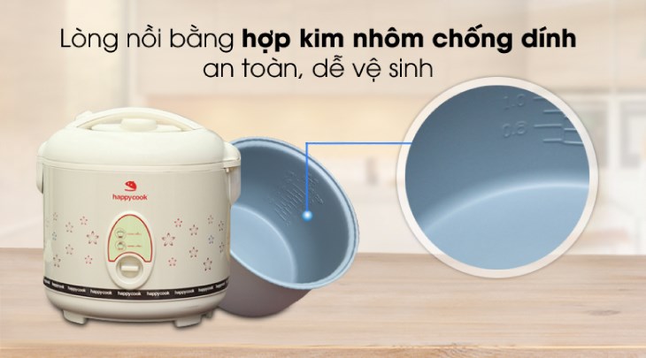 Không nên vệ sinh lòng nồi cơm nắp gài Happycook 1.8 lít HC-180 bằng các vật cứng để tránh làm trầy lớp phủ chống dính