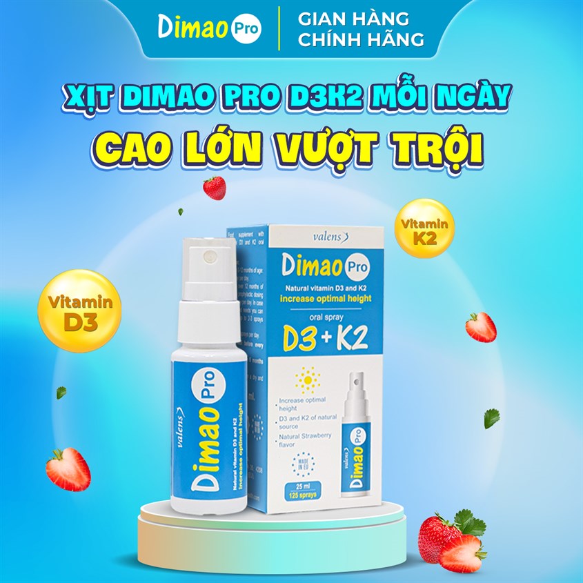 Dimao D3+K2 dạng xịt chứa vitamin D3 và K2