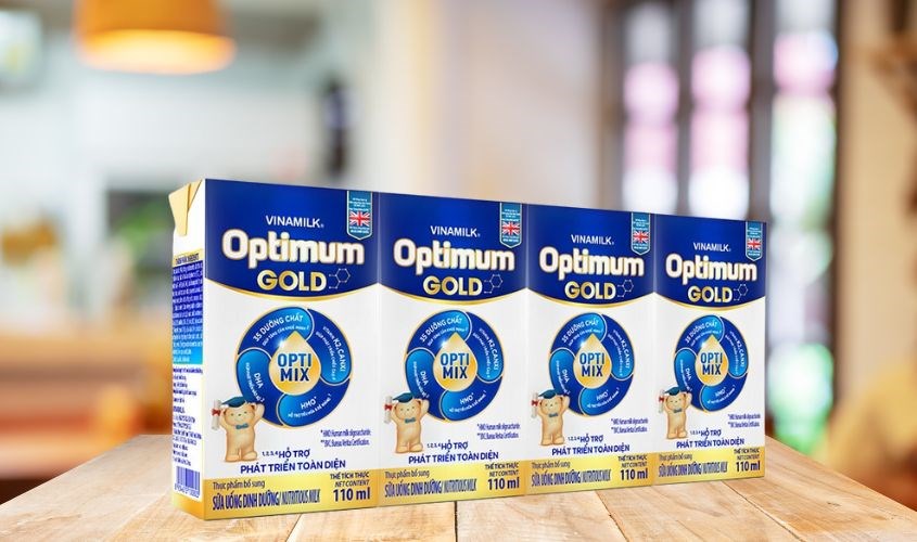 Bao bì sữa hộp Optimum được thiết kế hộp giấy nhỏ gọn tiện lợi