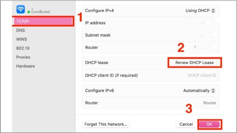 Chọn TCP / IP và tìm IPv4 Address. Chọn Renew DHCP Lease và chọn OK Chọn TCP / IP và tìm IPv4 Address. Chọn Renew DHCP Lease và chọn OK