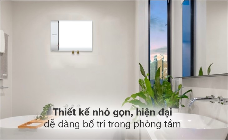Máy nước nóng gián tiếp Panasonic 15 lít DH-15HBMVW có thiết kế nhỏ gọn, thuận tiện bố trí trong phòng tắm