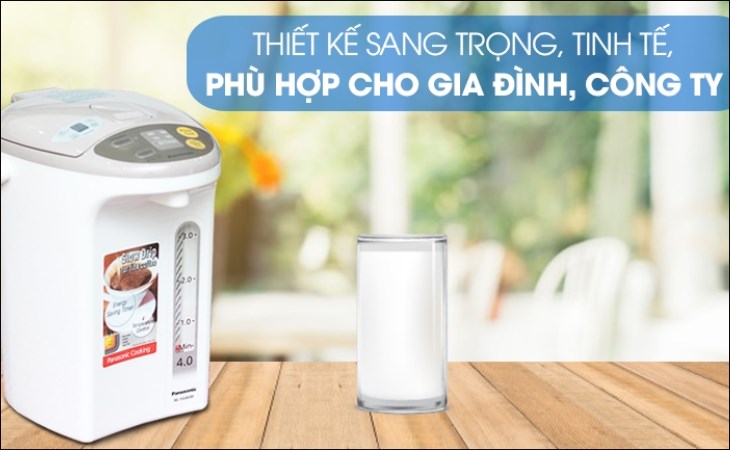 Bình thủy điện Panasonic NC-EG4000CSY 4 lít có thiết kế gọn đẹp, phù hợp sử dụng trong gia đình, công ty