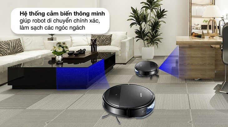 Robot hút bụi lau nhà Samsung VR05R5050WK/SV có thiết kế nhỏ gọn, đẹp mắt, phù hợp với không gian phòng khách hoặc văn phòng