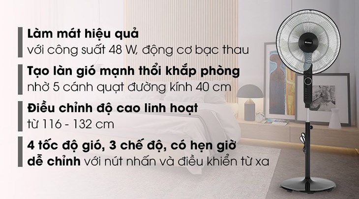 Quạt đứng Gree 5 cánh FDWK-40X67Bh5 48W sở hữu thiết kế sang trọng, dùng đẹp cho không gian hiện đại