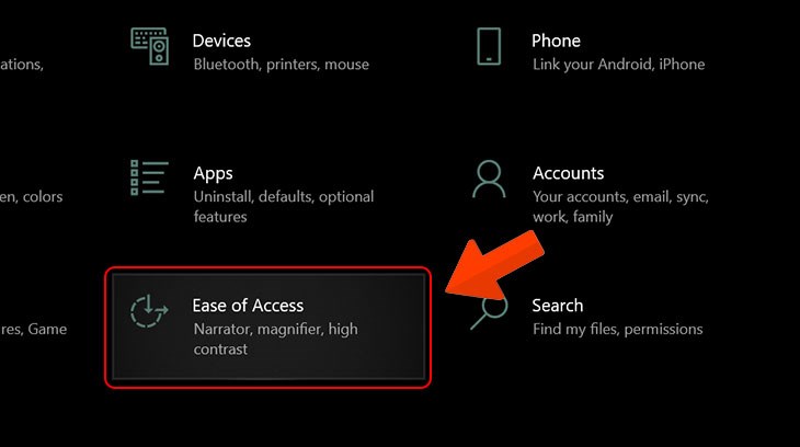 Chọn Ease of Access.