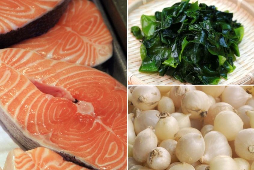 Nguyên liệu nấu cháo cá hồi rong biển cho bé