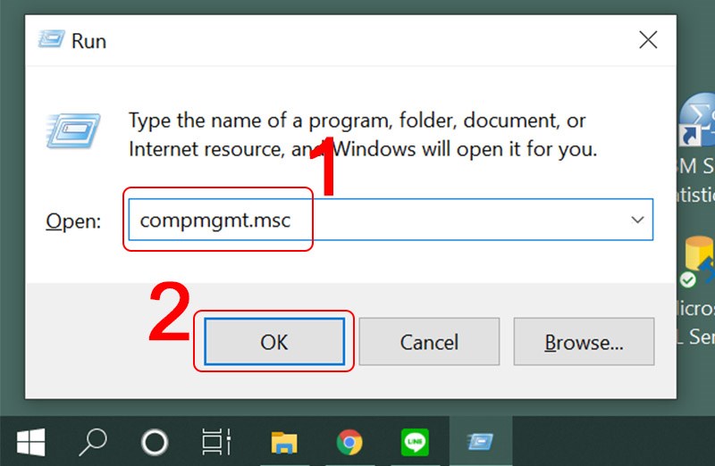 Bấm tổ hợp phím Windows + R > Nhập compmgmt.msc > Chọn OK