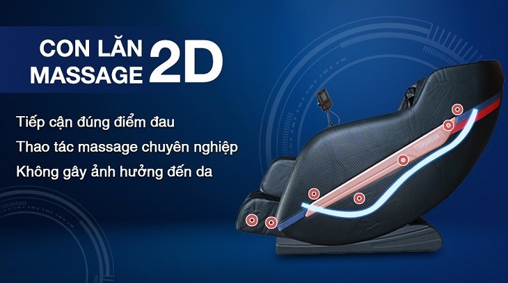 Con lăn massage 2D trên ghế massage Fuji Luxury FJ 699 dễ dàng tiếp cận chính xác điểm đau và xoa bóp làm giảm cơn đau nhức