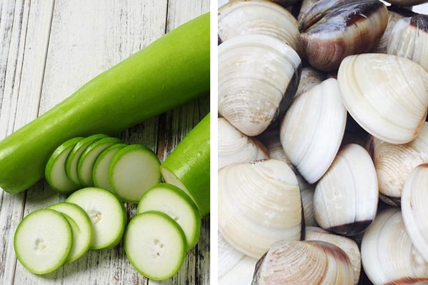 Canh bầu nấu nghêu bổ máu cho bé