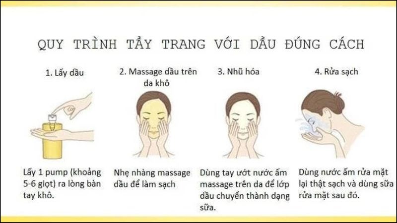 C&aacute;c bước tẩy trang với dầu đ&uacute;ng c&aacute;ch