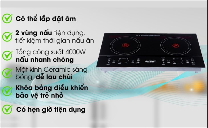 Bếp hồng ngoại đôi lắp âm Sanaky SNK-201HGW sở hữu nhiều công dụng, mang lại trải nghiệm tốt cho người dùng trong quá trình nấu nướng