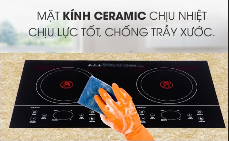 Bếp hồng ngoại đôi lắp âm Sanaky SNK-201HGW có mặt bếp làm từ kính Ceramic ít trầy xước và thuận tiện vệ sinh sau khi nấu