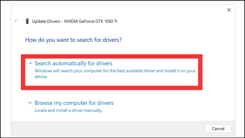 Click chuột chọn Search automatically for updated driver software