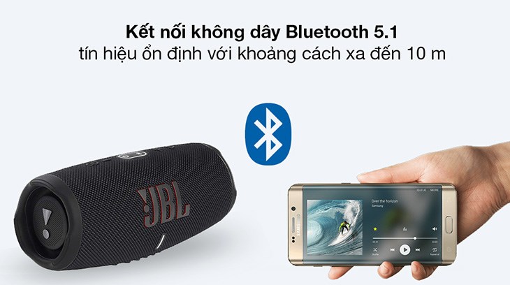 Loa Bluetooth JBL Charge 5 có kết nối Bluetooth 5.1 cho tín hiệu chất lượng truyền xa lên đến 10m