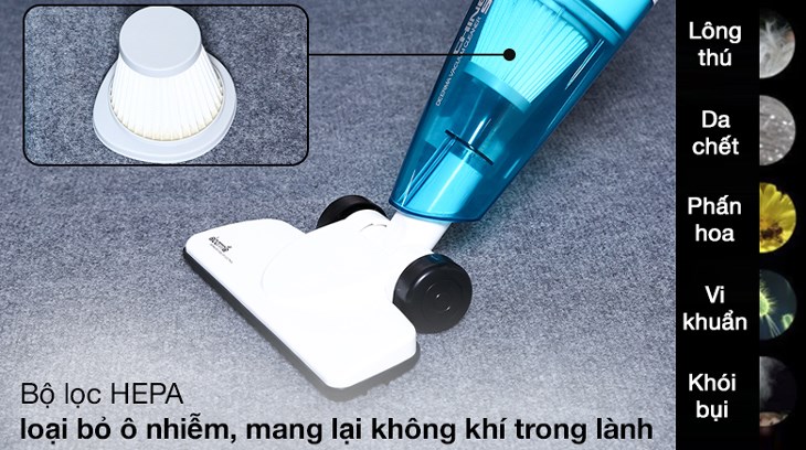 Máy hút bụi cầm tay Deerma DX118C giúp lọc sạch bụi mịn, trả lại không gian nhà thông thoáng, sạch sẽ nhờ bộ lọc HEPA
