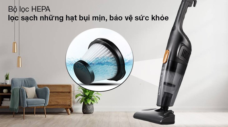 Bộ lọc HEPA trên máy hút bụi cầm tay Deerma DX115C giúp bạn lọc sạch những hạt bụi mịn, trả lại không gian nhà thông thoáng