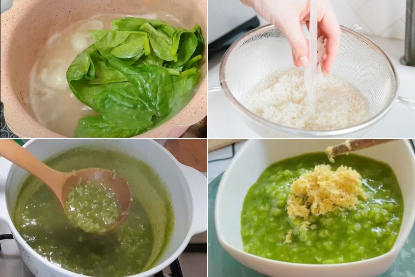 Cách nấu cháo ếch mồng tơi cho bé ăn kèm với ruốc ếch