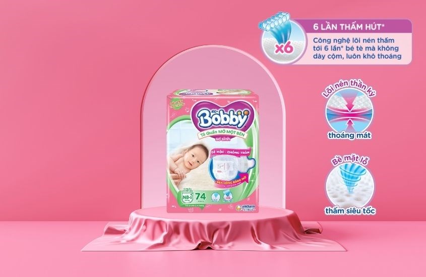 Tã quần mới Bobby có khả năng thấm hút gấp 6 lần