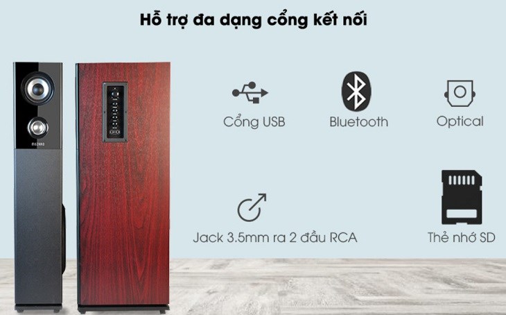 Cắm vào cổng Optical hoặc jack 3.5mm trên cặp loa tháp Mozard M112 100W