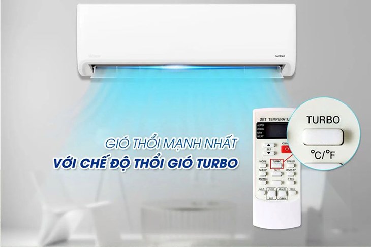 Chế độ Turbo trên máy lạnh TCL giúp hạ nhiệt độ xuống 16 độ C và quạt hoạt động với tốc độ cao