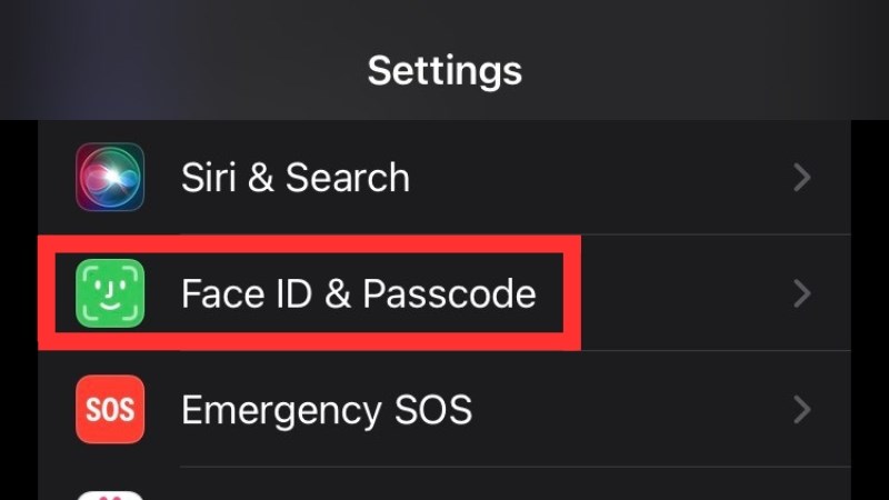 Chọn Settings (Cài đặt) & chọn Face ID & Passcode (Face ID và mật khẩu)