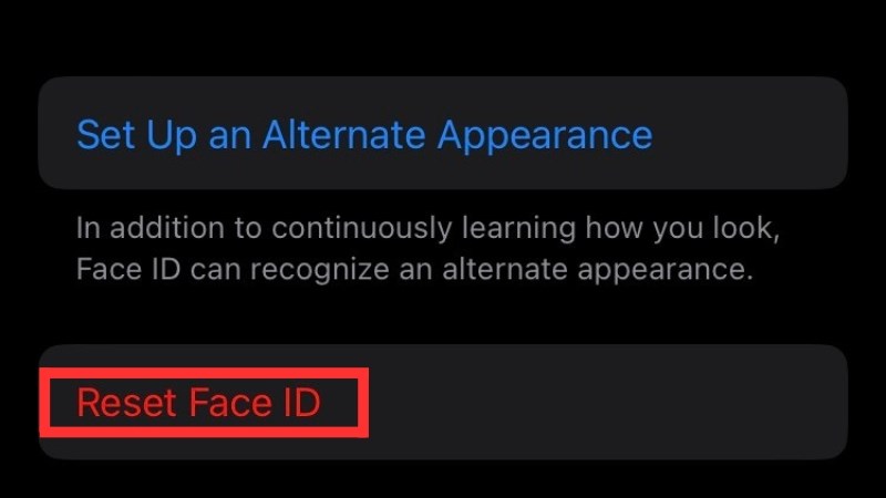 Chọn Reset Face ID (Đặt lại Face ID)