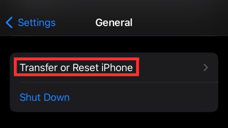 Vào Transfer or Reset iPhone (Chuyển hoặc đặt lại iPhone)