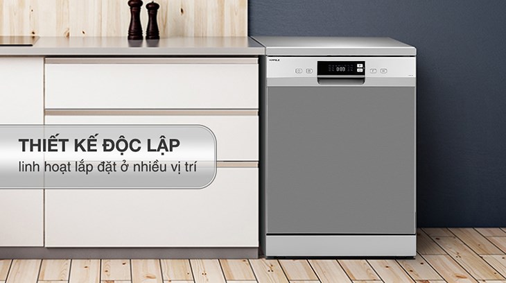Máy rửa chén độc lập Hafele HDW-F60E (538.21.200) có thiết kế với tông màu bạc inox dễ dàng kết hợp với nội thất trong không gian bếp