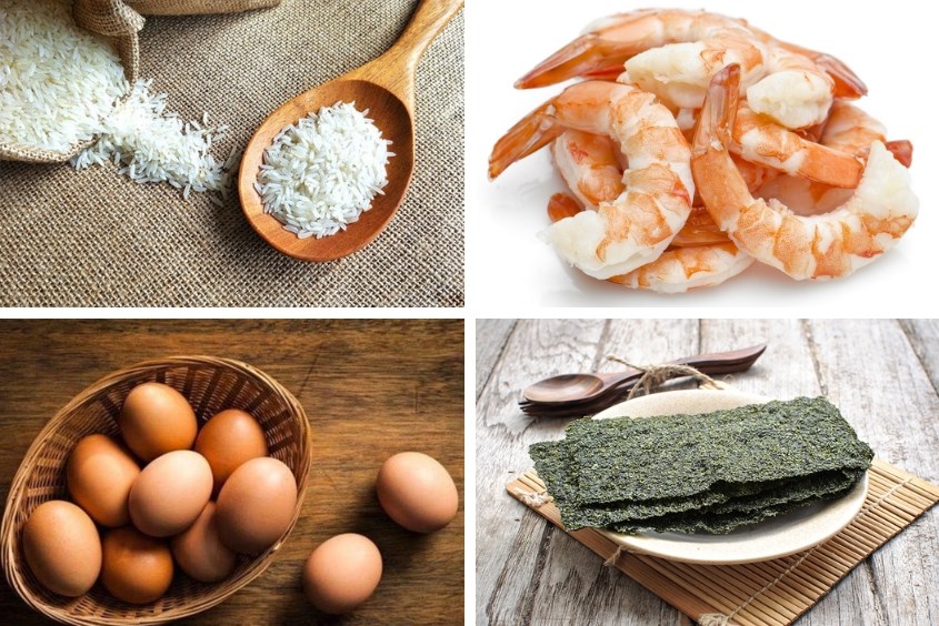 Cháo tôm trứng gà cho bé nấu với rong biển thơm ngon