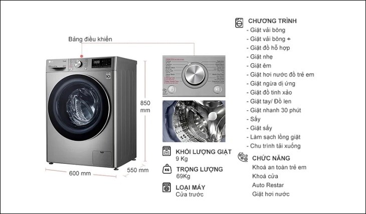 Chọn chương trình giặt phù hợp với khối lượng giặt để đảm bảo máy giặt sấy LG AI DD Inverter giặt 9 kg - sấy 5 kg FV1409G4V hoạt động bền bỉ