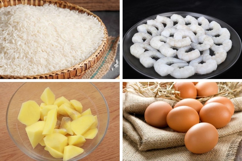 Nấu cháo tôm khoai tây cho bé cùng với trứng gà 