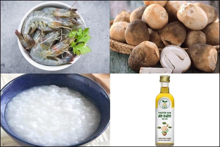 Cháo tôm nấm rơm cho bé ăn dặm