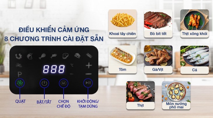 Nồi chiên không dầu Lock&Lock EJF284BLK 5.5 lít được trang bị bảng điều khiển cảm ứng cùng màn hình hiển thị, cho người dùng dễ điều chỉnh các chế độ