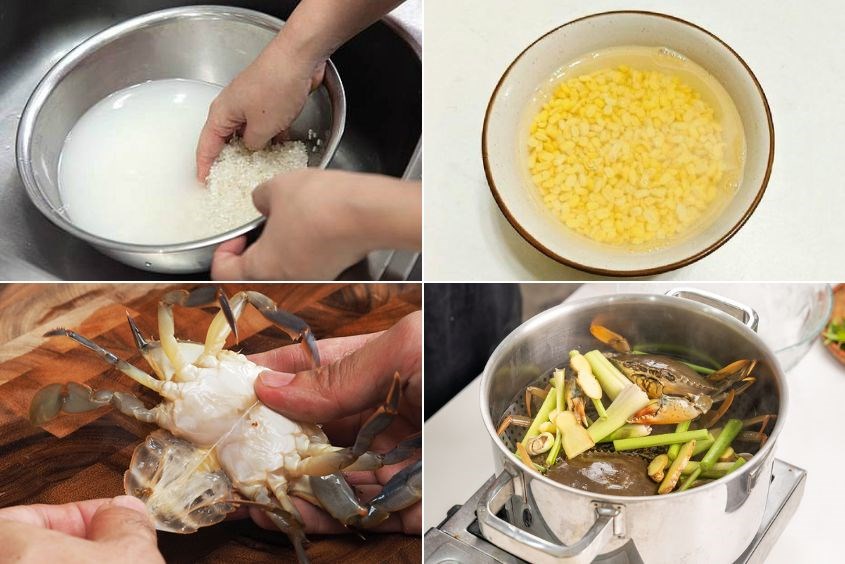 Sơ chế các nguyên liệu cho món cháo cua đậu xanh cho bé