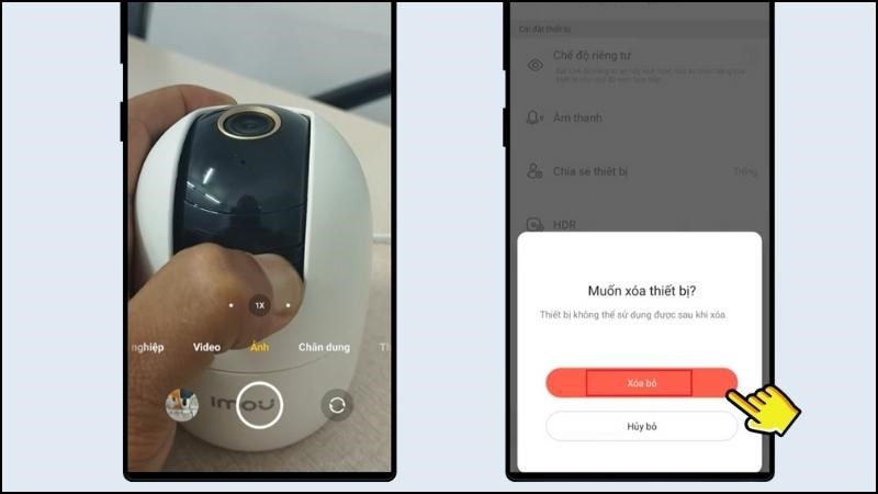 Nhấn và giữ nút reset trên camera Imou