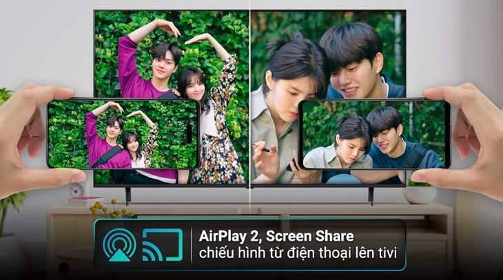 Tính năng AirPlay 2 và Screen Share cho phép bạn chia sẻ nội dung từ điện thoại lên màn hình tivi dễ dàng 
