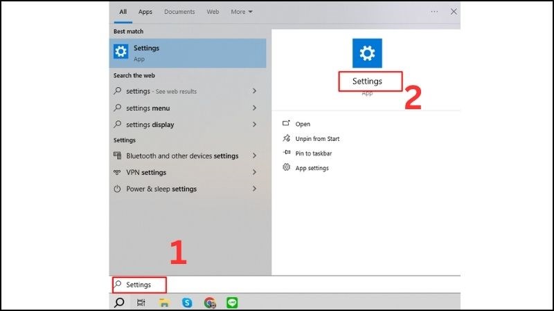 Vào Start menu và chọn Settings