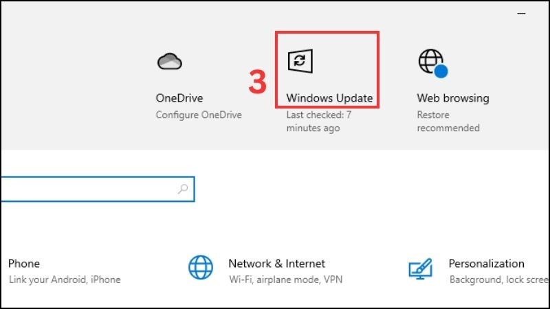 Tại cửa sổ trang Settings, chọn Windows Update