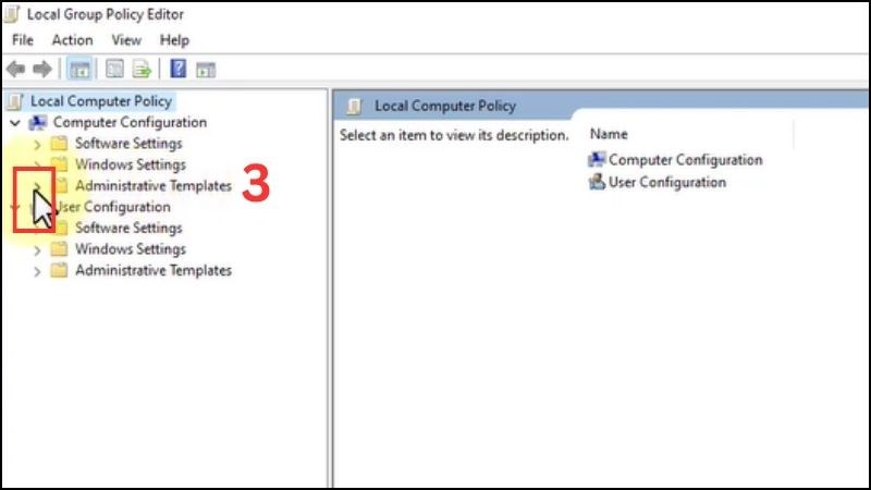 Click vào mũi tên để mở rộng mục Administrative Templates